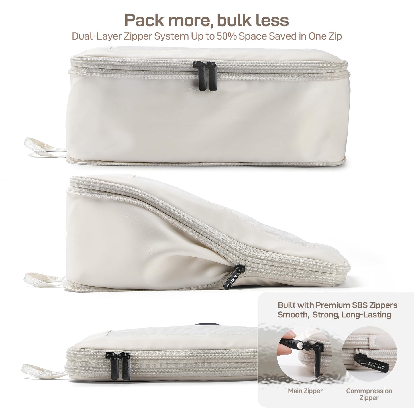 EPICKA TripCozy Compression Packing Cubes - 4 Set Durable Travel Organizer Bags with Mesh Top, Expandable Travel Accessories for Carry on, Luggage, Suitcase, Backpack (Beige)