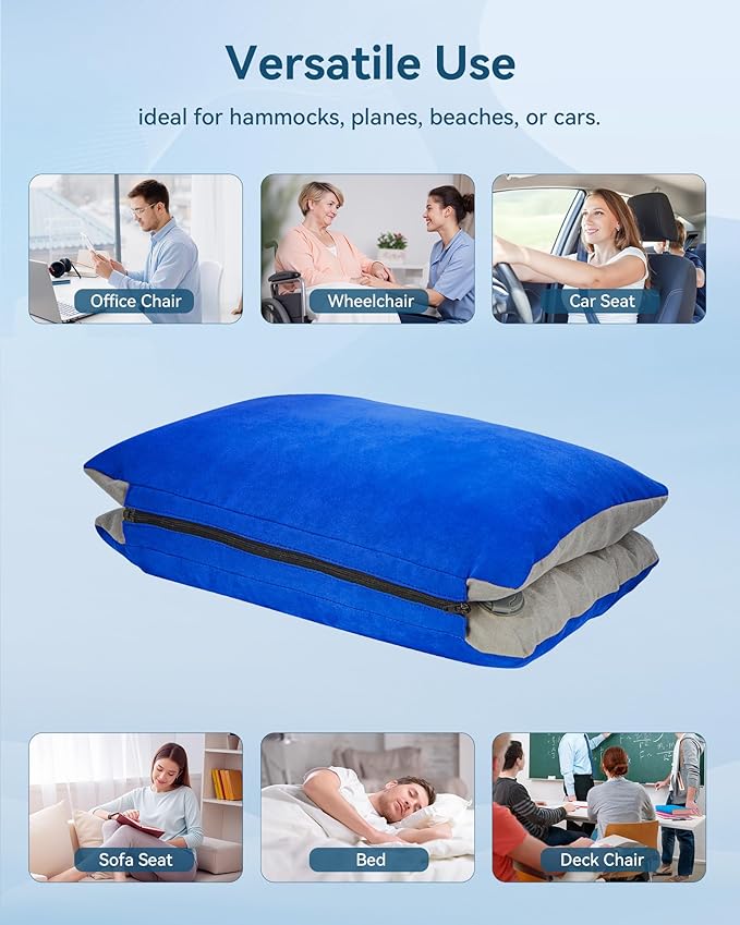 JefDiee Lumbar Support Pillow with Memory Foam and Washable Cover Travel Lumbar Pillow for Car, Office Chair Back Support Office Chair Back Support for Reducing Lower Back Pain(Azure, Standard)