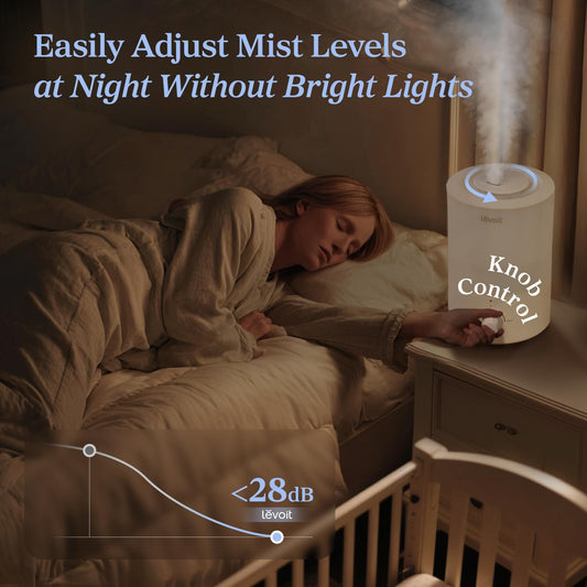 LEVOIT Humidifiers for Bedroom, Quiet (3L Water Tank) Cool Mist Top Fill Essential Oil Diffuser with 25Watt for Home Large Room, 360° Nozzle, Rapid Ultrasonic Humidification for Baby Nursery and Plant