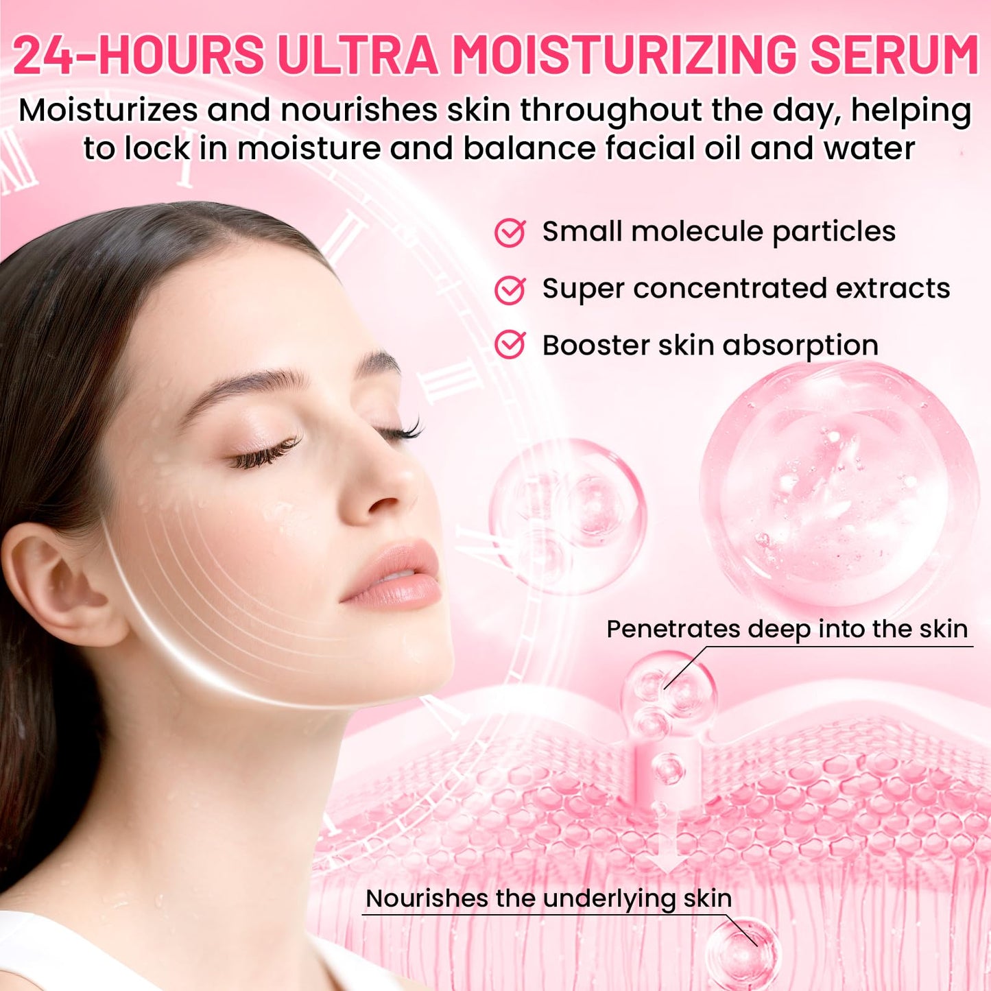 Pink Skincare Serum, High Purity Concentrated Essence, Intense Moisturization & Nourishment, Salmon DNA Skincare Serum for Firming Face & Repairing Skin, 0.05 fl.oz x 20 ampoules