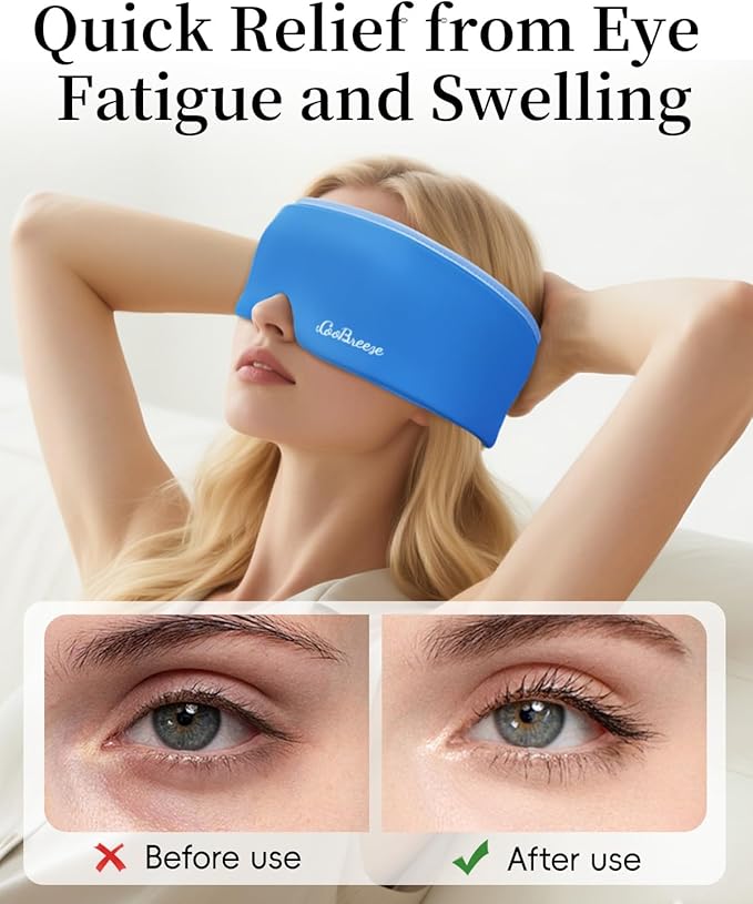 Cooling Eye Mask for Puffy Eyes, Headache and Migraine Relief Gel Eye Mask, for Headache, Puffiness, Eye Strain, Sinusitis & Post-Surgery Care – Large Soft Reusable Cold Eye Compress, Deep Blue