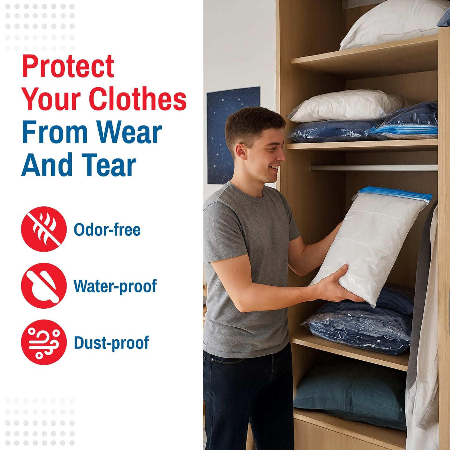 Spacesaver Roll Up Vacuum Storage Bags for Jackets, Suits, Dresses & Clothes – Sealed Compression Bags with Hand Pump – Space Saver Bags for Moving, Travel & Organization - Pack of 8