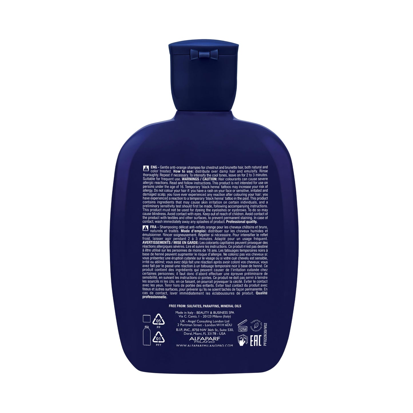 Alfaparf Milano Semi Di Lino Anti Orange Blue Shampoo for Brown, Chestnut & Dark Hair - Sulfate Free Brunette Shampoo - Removes Brass & Unwanted Tones (8.45oz / 250ml)