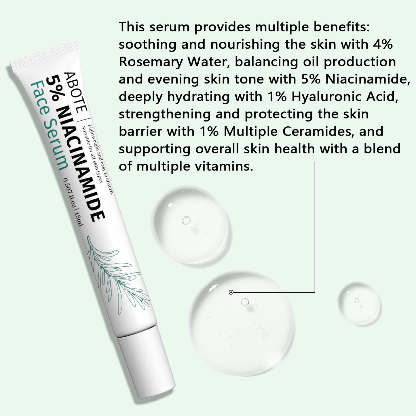 Travel Skincare 5% Niacinamide Serum with 4% Rosemary Extracts - Deep Hydration, Soothes Skin, Enhances Elasticity (3Pack 0.507 fl.oz | 15ml)