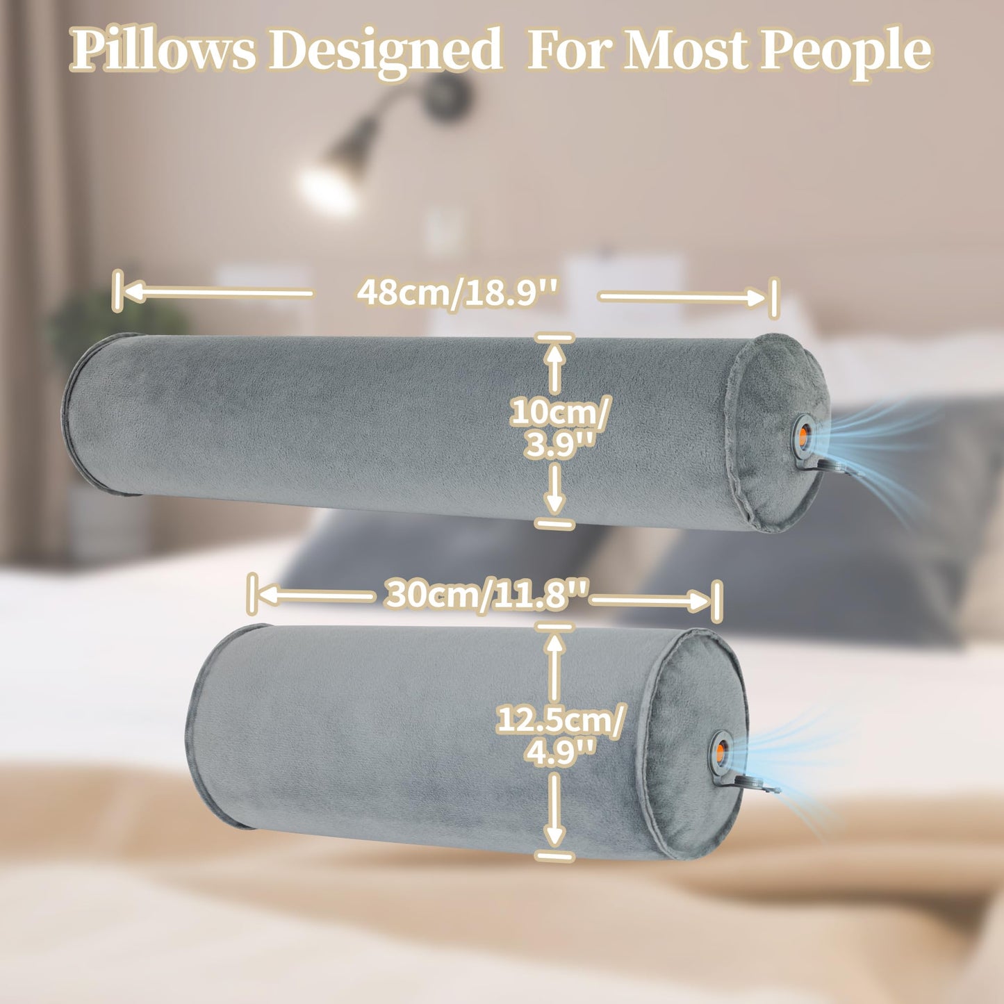 YEEKORO Inflatable Neck Pillow, Round Neck Pillows Support, Travel Pillow for Sleeping, Bolster Pillow for Bed, Legs and Back- Travel Essentials(4.9 x 11.8 inch