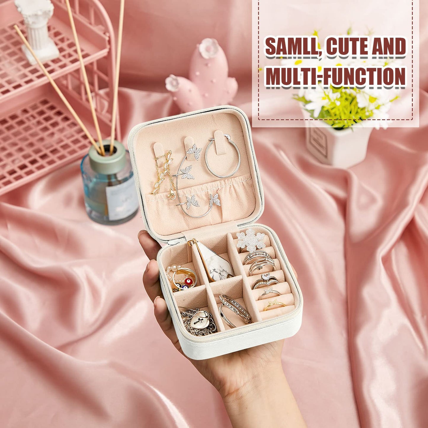 Taiyin 6 Pcs Travel Jewelry Case Organizer Bridesmaid Gift Boxes Mini Storage Organizer Box(White)