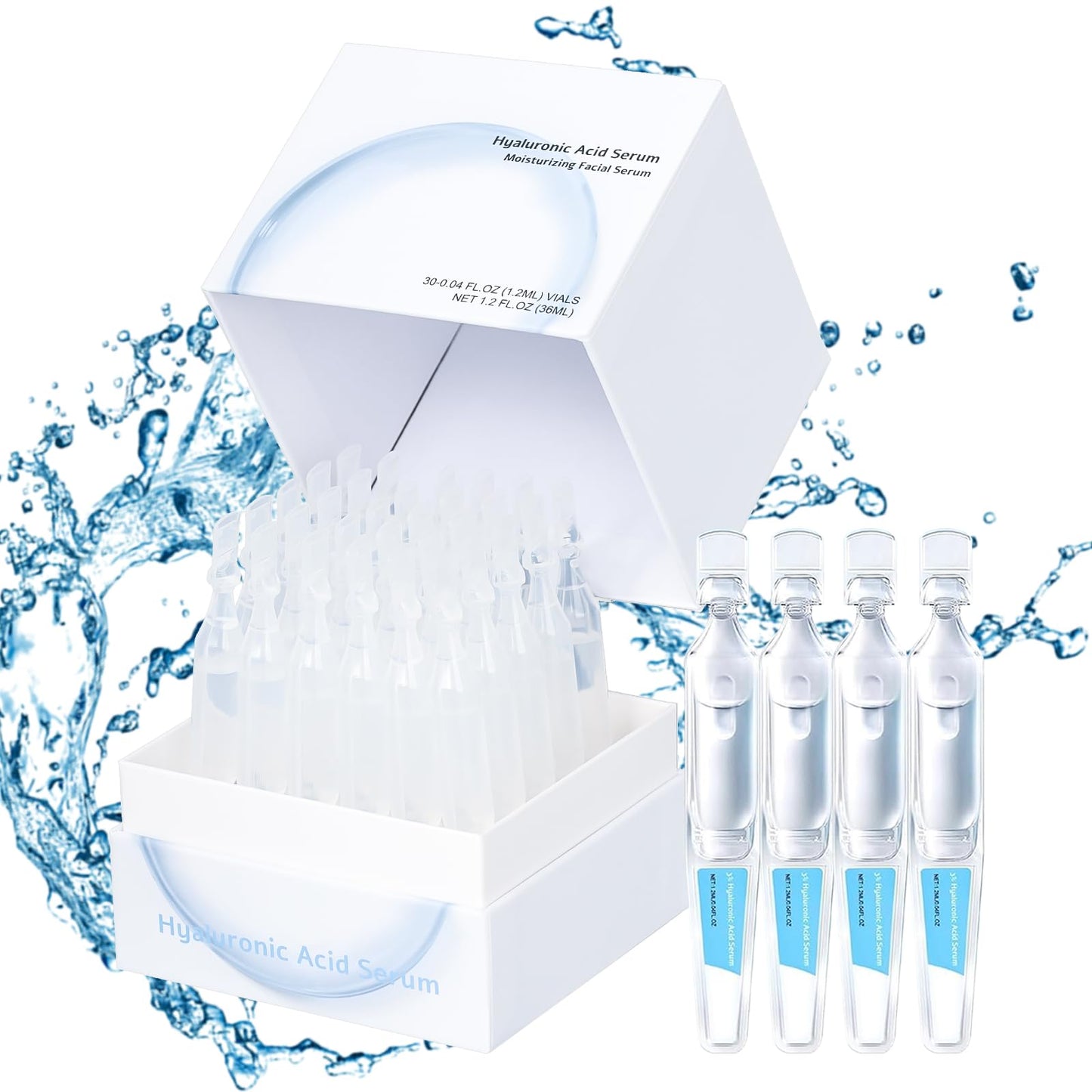 3% Hyaluronic Acid Serum, 30Pcs Hyaluronic Acid Tubes, Ultra-Hydrating Serum Single-Use Vials, Hyaluronic Acid Tubes 3% for Women's Moisturizing Skin Care Face