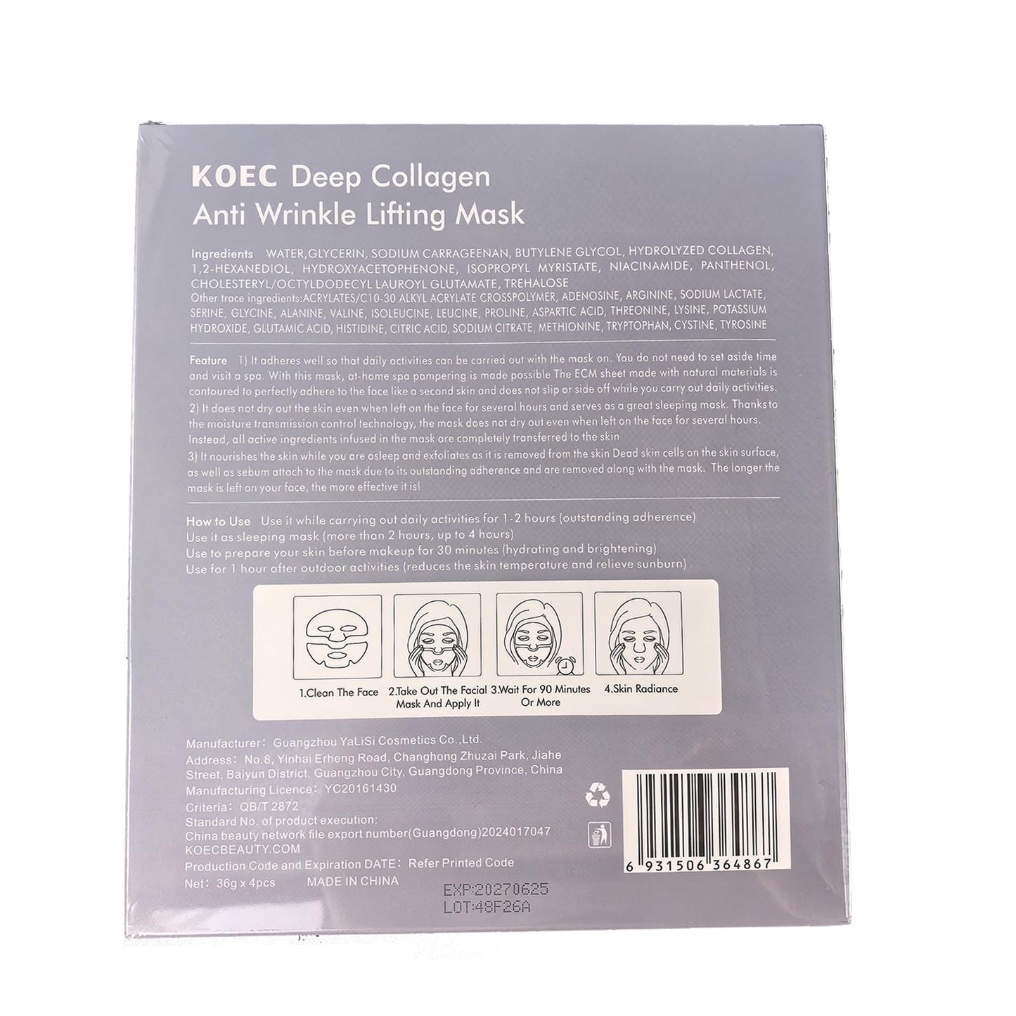 4pack Deep Collagen Overnight Mask ——Bio-collagen Real Deep Face Mask,Korean Skin Care,Facial Hydrogel Sheet Masks Collagen for Glass Skin,Elasticity, Firming, and Moisturizing