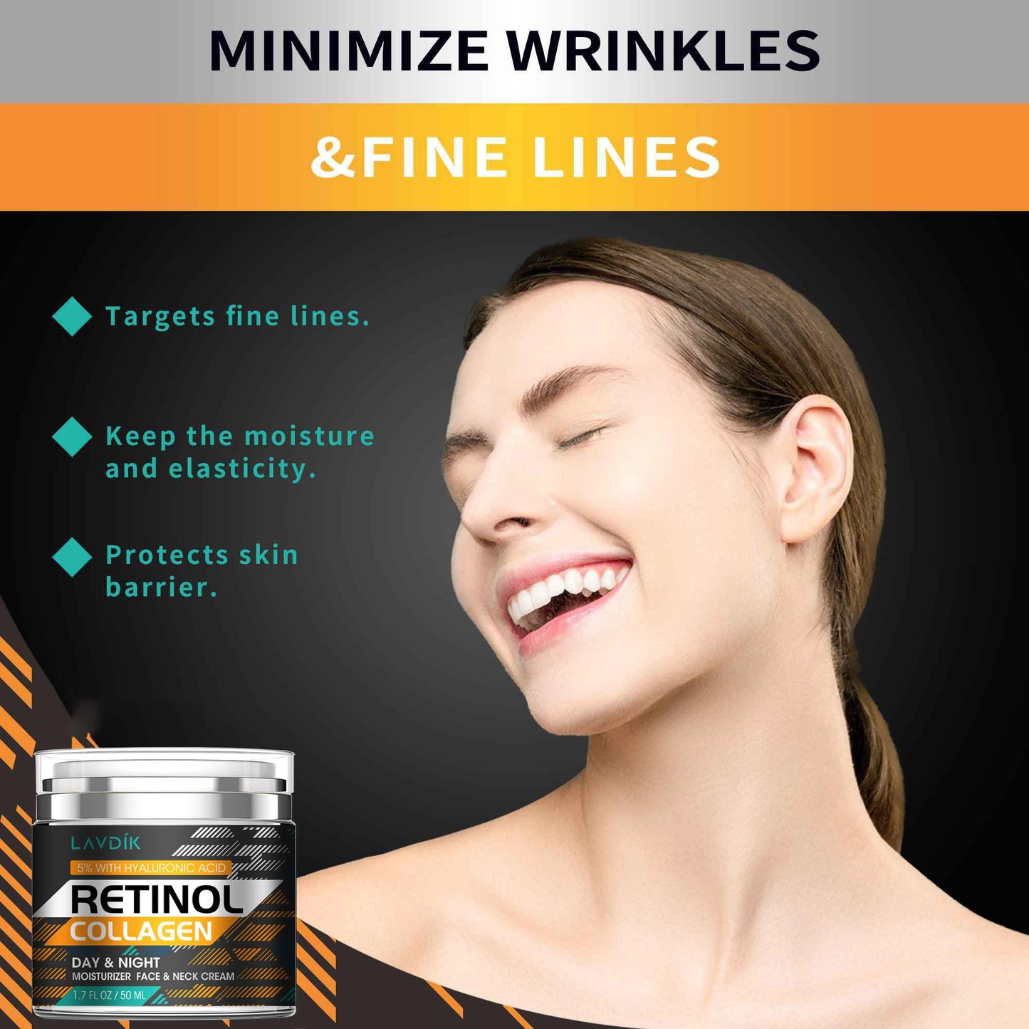 Retinol Cream for Face with Hyaluronic Acid, Moisturizer Anti Aging Collagen Cream for Women and Men, Reduce Wrinkles, Fine Lines, Day and Night,1.7 Fl Oz