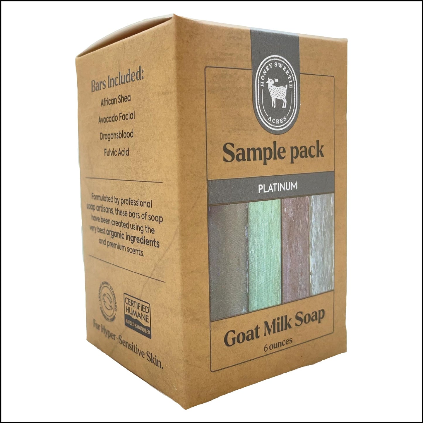 Honey Sweetie Acres Goat Milk Soap Travel Set – 4 Handmade Bars (approx 1.5 oz Each) – Fulvic Acid, Dragon’s Blood, African Shea, Avocado Facial – All Natural Platinum Collection