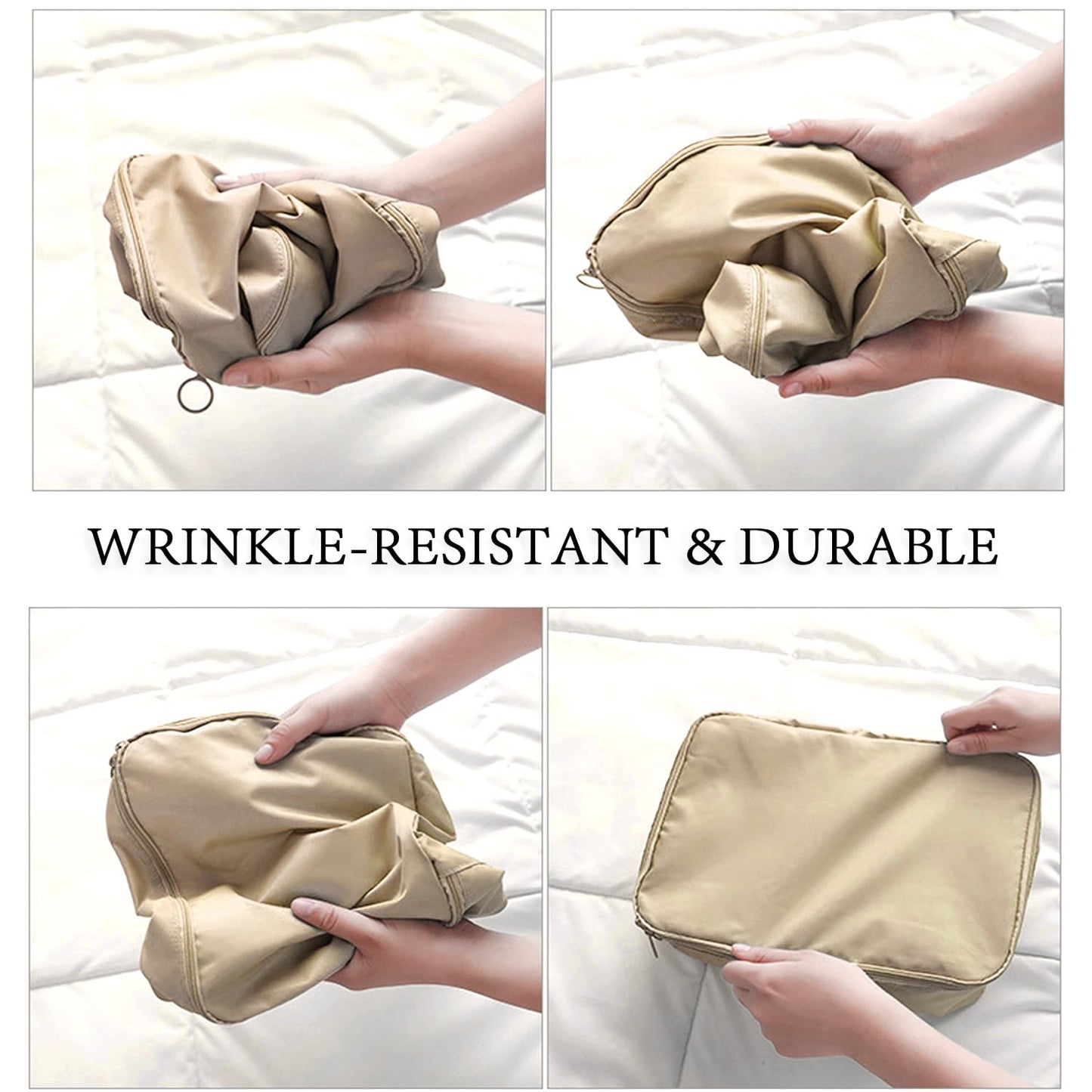 8 Pieces Mesh Packing Cubes for Travel, Luggage Packing Organizers Bags Set, Travel Essentials Suitcases Accessories with Laundry Bag, Storage Shoe Bag, Clothing Underwear Bag (Cream, 8 set)