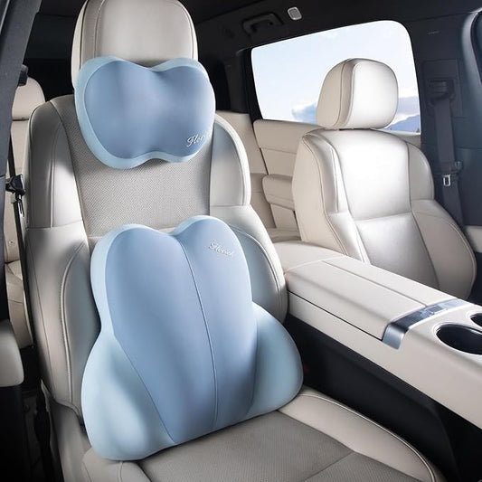 FLORICH Lumbar Support with Car headrest Back Pillow for Chairs Headrest Pillow for Car Ergonomic Ultrathick Memory Foam Back Pillow for Office Chair (Blue)