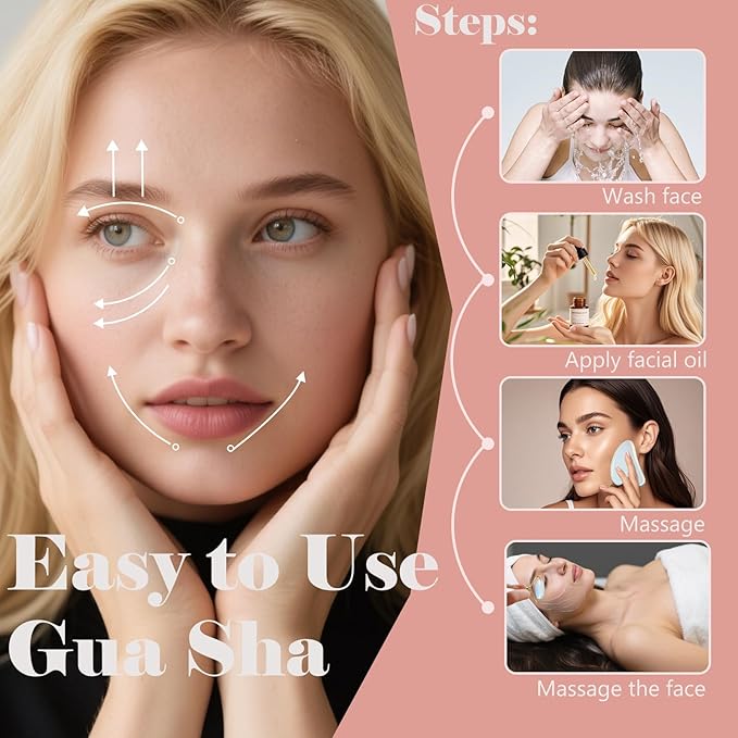 Jade roller and gua sha, facial roller, women's skincare tool, self-care gift, face, eye, neck massager, relieves fine lines and wrinkles, aventurine, opal, rose quartz