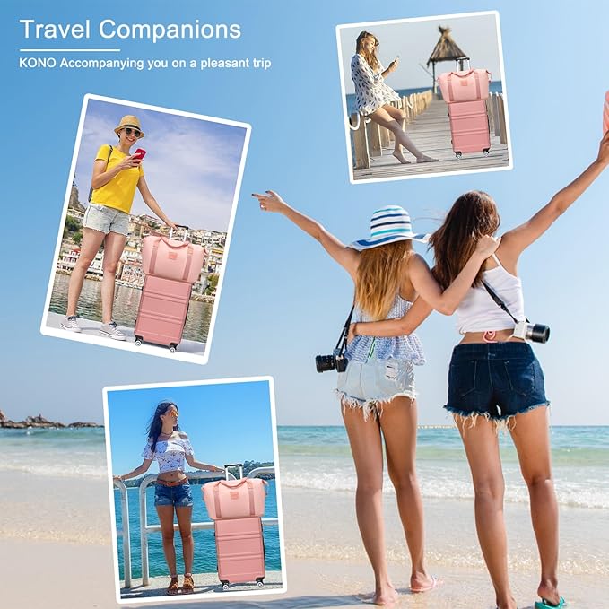 Kono Luggage Set 4 Piece Carry On Hardside Luggage with TSA Lock Spinner Wheels Carry On Suitcase Nude/Rose Pink