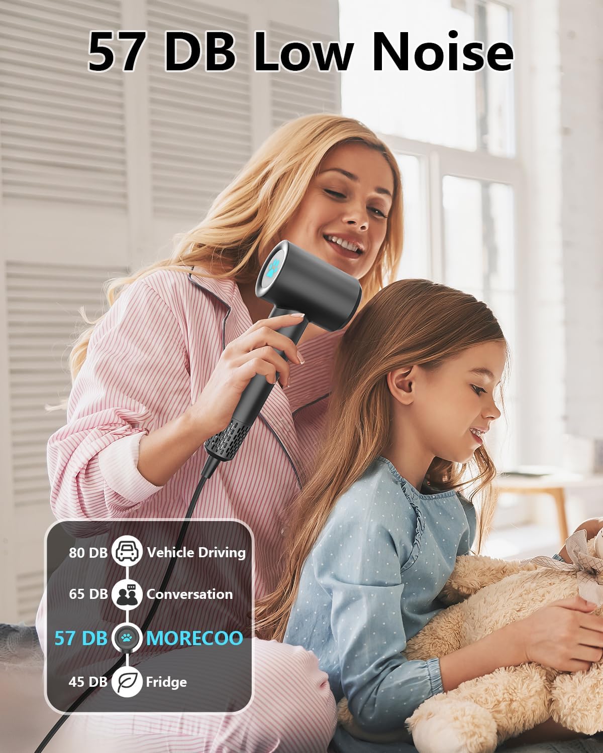 MORECOO Hair Dryer, High-Speed Travel Blow Dryer for Fast Drying, Professional 200 Millions Ionic Hair Dryers for Women with 4 Temp & 2 Speed Mode, Low Noise Compact Hair Dryer for Men with ALCI Plug