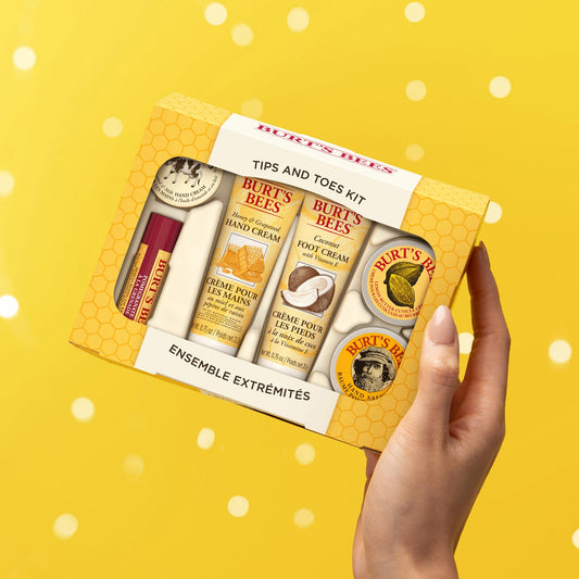 Burt's Bees Gifts Ideas - Tips and Toes Set, 6 Travel Size Products in Gift Box - 2 Hand Creams, Foot Cream, Cuticle, Hand Salve and Lip Balm