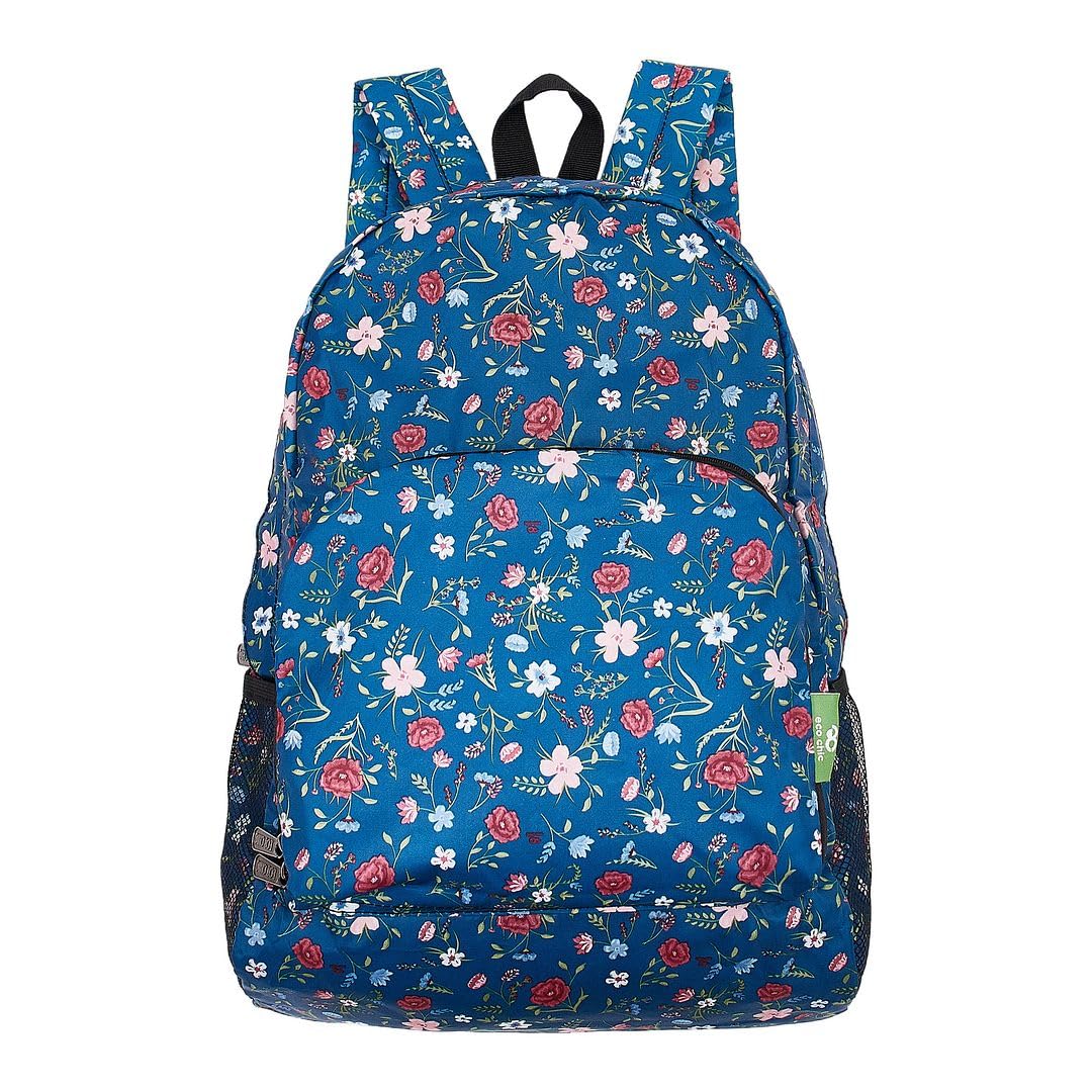 ECO CHIC Hiking Lightweight Packable Backpack - Foldable Daypack for Travel & Hiking & Outdoor Adventures - Waterproof Backpack from Recycled Materials (Floral Navy)