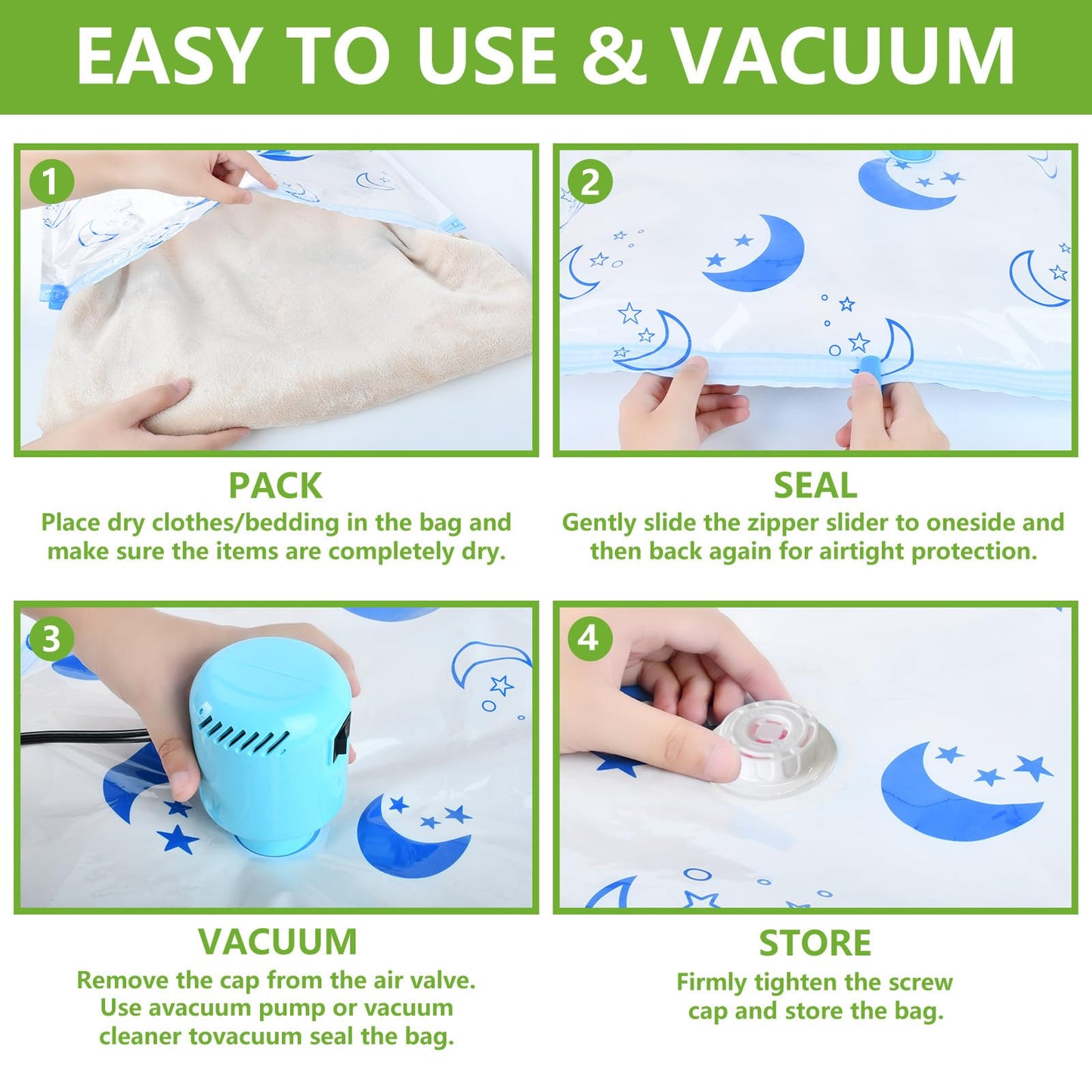 Vacuum Storage Bags with Electric Pump, 8-Pack Large Vacuum Seal Bags for Clothing Vacuum Bags for Travel Packing and Home Bedding Blankets Organization