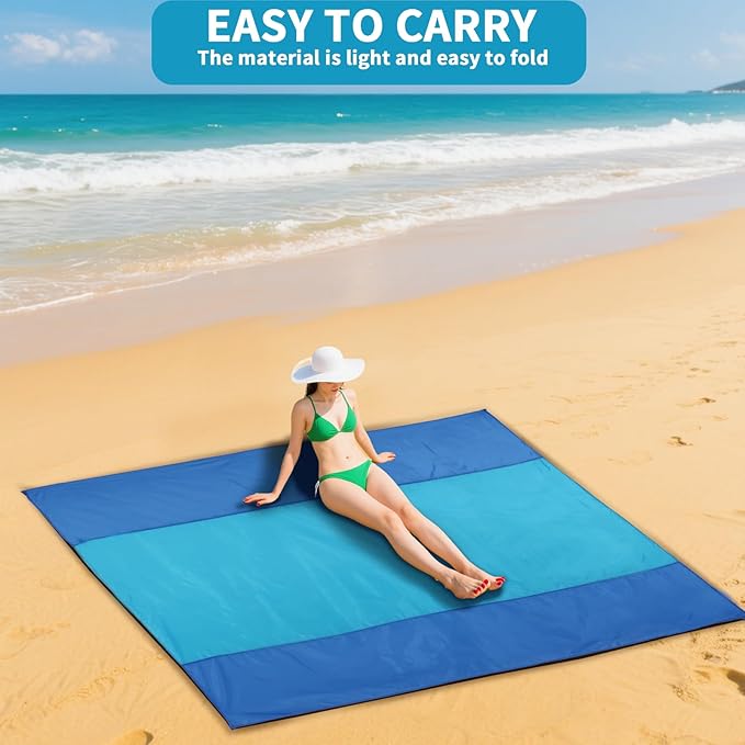 Beach Mat Sand Free Waterproof Oversized Beach Blanket Sandproof 1-8 Adults Picnic Mat Perfect Outdoor Companion for Travel, Camping, Hiking Quick Drying, Lightweight (79" X 108" (1-5 Person))