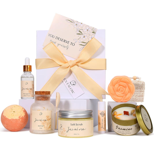 EXTALOW Spa Gifts for Women Mothers Day Gifts Jasmine Bath Gift Baskets Relaxing Self Care Gift for Mom Girlfriend Sister Wife Auntie Home Bath Care Package Thank You Gift Birthday Gift Friendship