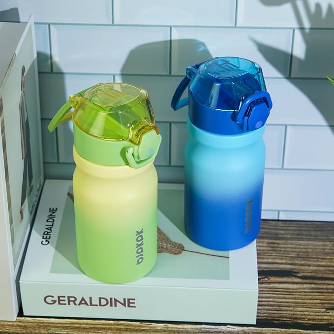 BJPKPK Water Bottle With Straw 14oz Insulated Water Bottles Reusable Stainless Steel Metal Thermo With Leak Proof Lockable Lid And Carry Handle,Rainbow