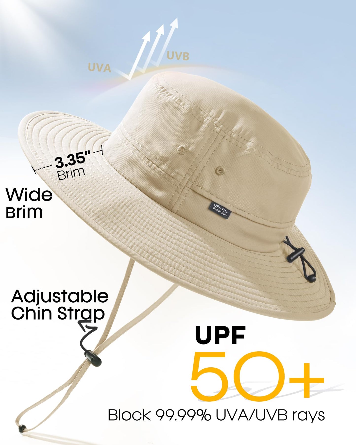 FURTALK Sun Hats for Men Women Packable Wide Brim Summer UV Protective Bucket Hat UPF 50+ Hat for Fishing Hiking Khaki