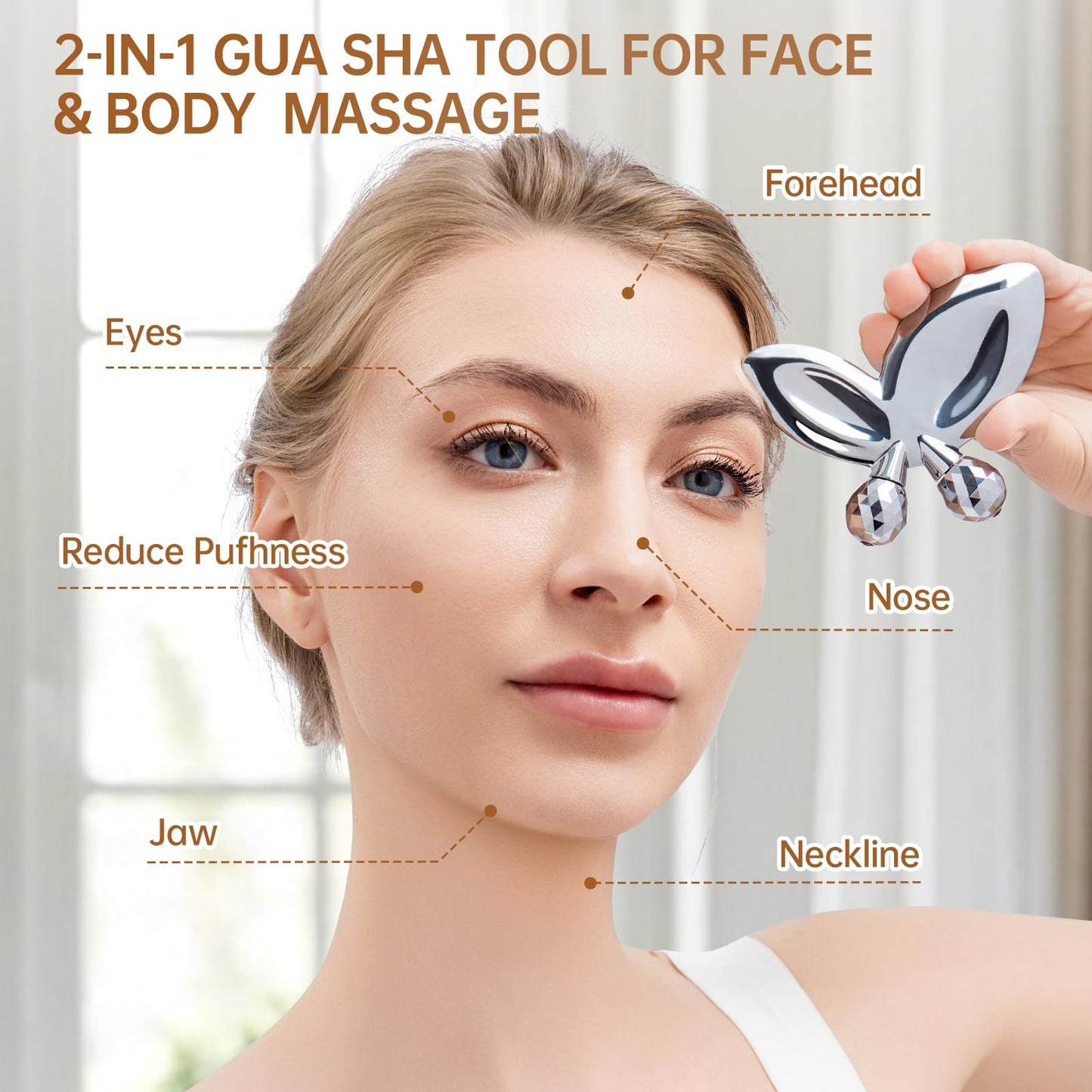 Stainless Steel Face Roller-3D Butterfly Facial Roller for Women,2-in-1 Gua Sha Facial Massager Tool for Skin Tightening,Body Gua Sha Massager Tool for Muscle Ache&Lymphatic Drainage,Decoration