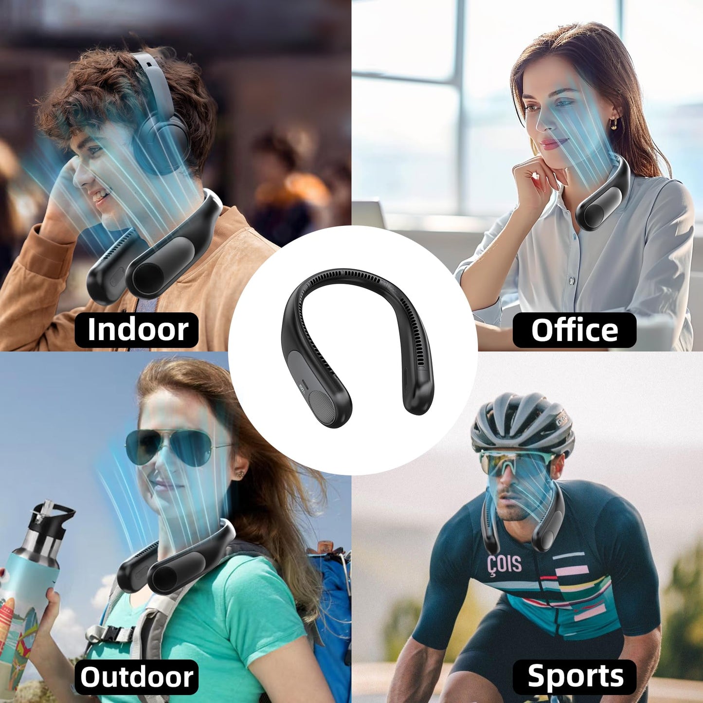 Namecute Portable Neck Fan,Personal Wearable Bladeless Fan,LED Display,4-Speeds,6000mAh USB Rechargeable,360° Strong Cooling Wind,Hands Free,Long Lasting,Birthday Gifts for Men Women Dad Mom (Black)