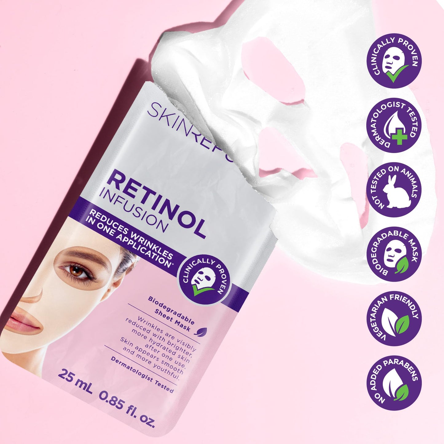 Skin Republic Retinol Infusion Sheet Mask Proven to Reduce Wrinkles After One Use. Made in Korea. 3 Pack.