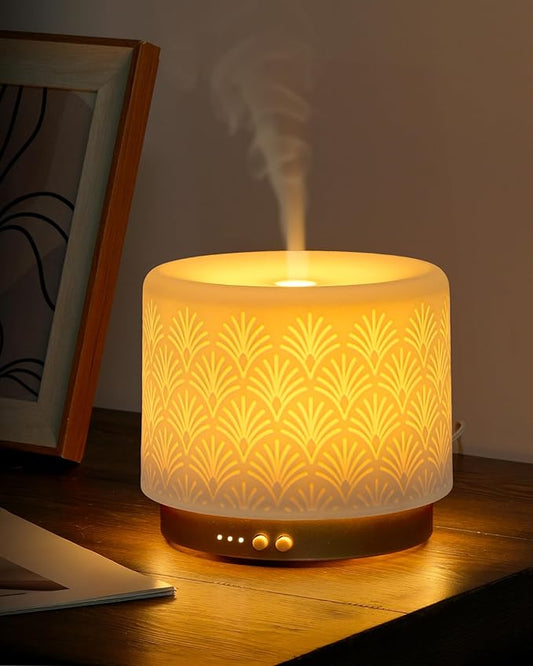 Ceramic Essential Oil Diffuser 280ml- Aromatherapy Diffuser with Ultrasonic Cool Mist Humidifier, Night Light, Timer, Auto Shut-Off, Large Room Aroma Diffuser for Home, Bedroom, Office, Yoga
