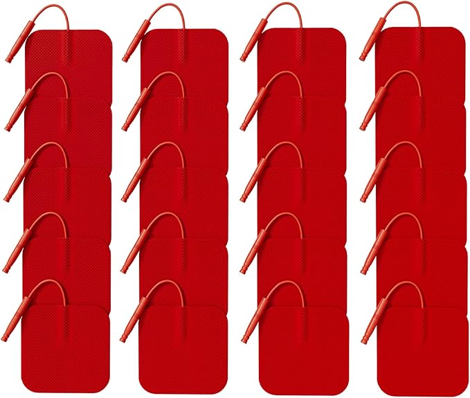 20PCS TENS Unit Electrode Pads with Reusable Self-Adhesive Performance, Replacement Pads for TENS Unit, Compatible with TENS 7000/3000, AUVON, Neocarbon, Comfytemp, TENKER, Use 2mm Lead Wires (RED)