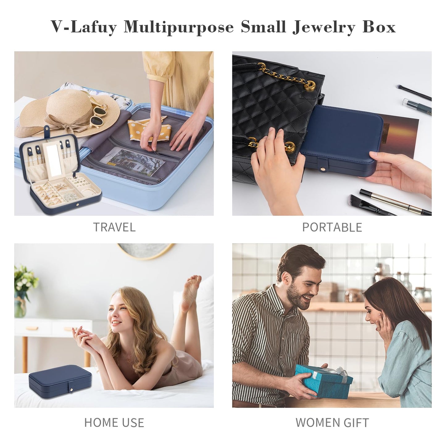 V-LAFUY Travel Jewelry Case, Jewelry Box Small PU Leather Portable, Jewelry Travel Case for Rings Earrings Necklaces Bracelets Watch, Navy A