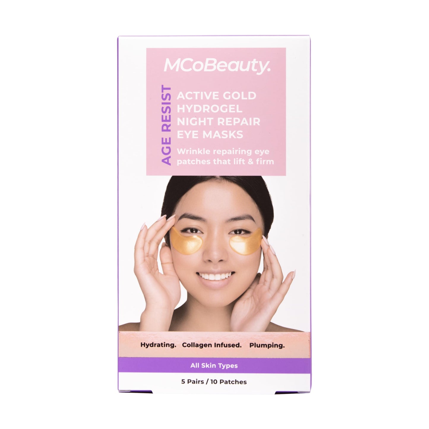 MCoBeauty Age Resist Active Gold Hydrogel Night Repair Eye Patches, Brightening & De-Puffing, with Collagen and Hyaluronic Acid, Vegan, Cruelty Free Cosmetics