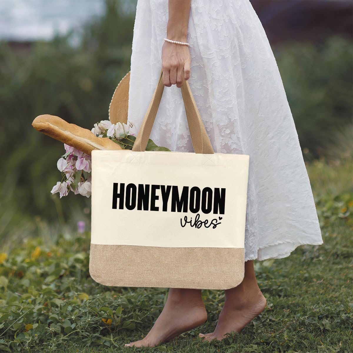 Honeymoon Tote Bag, Honeymoon Essentials Must Haves, Wedding Bridal Shower Gifts, Bachelorette Party Engagement Gifts for Couples Bride Wife, Fiance Newly Engaged Gift Beach Bag Reusable Grocery Bags