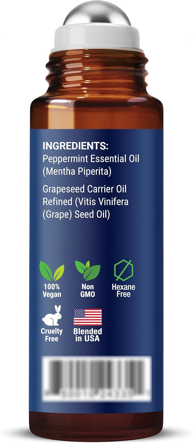Peppermint Essential Oil Roll-On 10 ml - Pure, Natural & Prediluted Oil Blend Roller with Fresh Minty Aroma - Aromatherapy & Headache Relief - Nexon Botanics