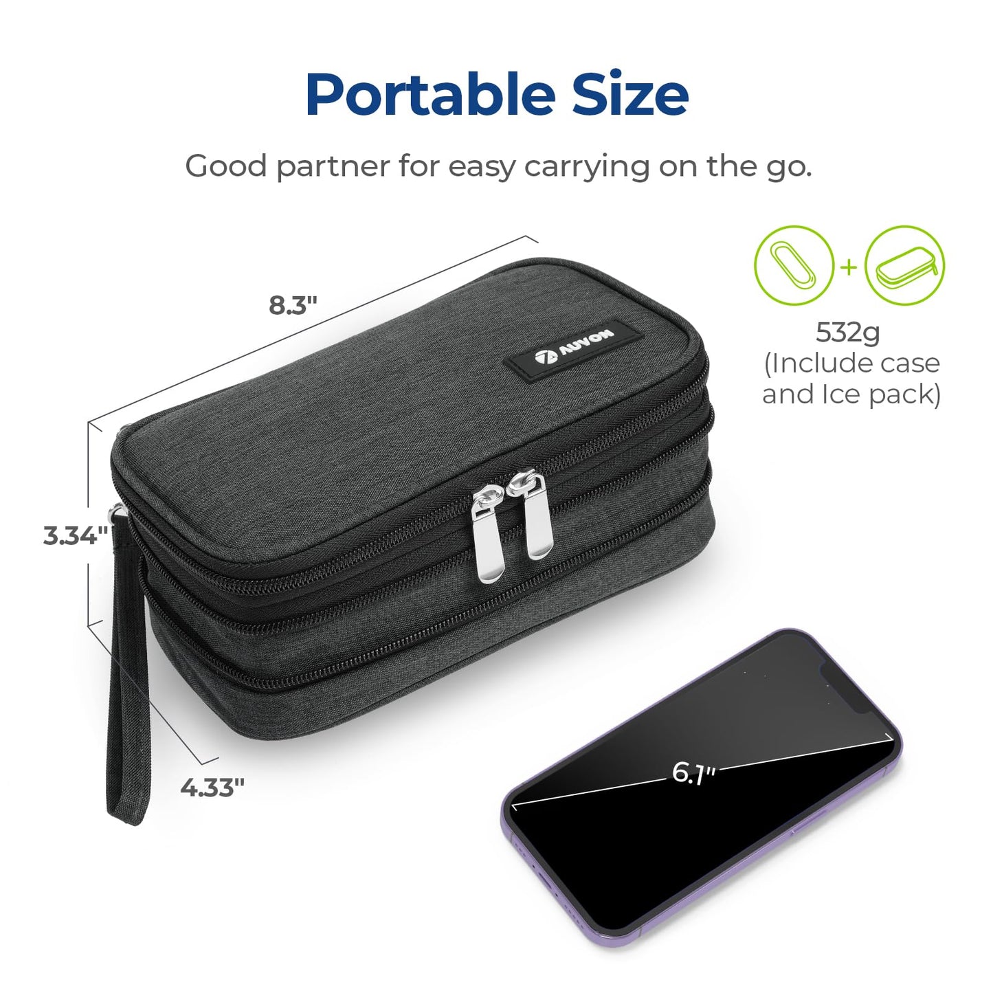 AUVON Insulin Cooler Travel Case, Expandable Insulated Diabetic Bag with 2 * 180g Ice Packs for Double Cooling Time, Portable Medication Cooler Bag for Insulin Pens and Blood Glucose Monitor Supplies