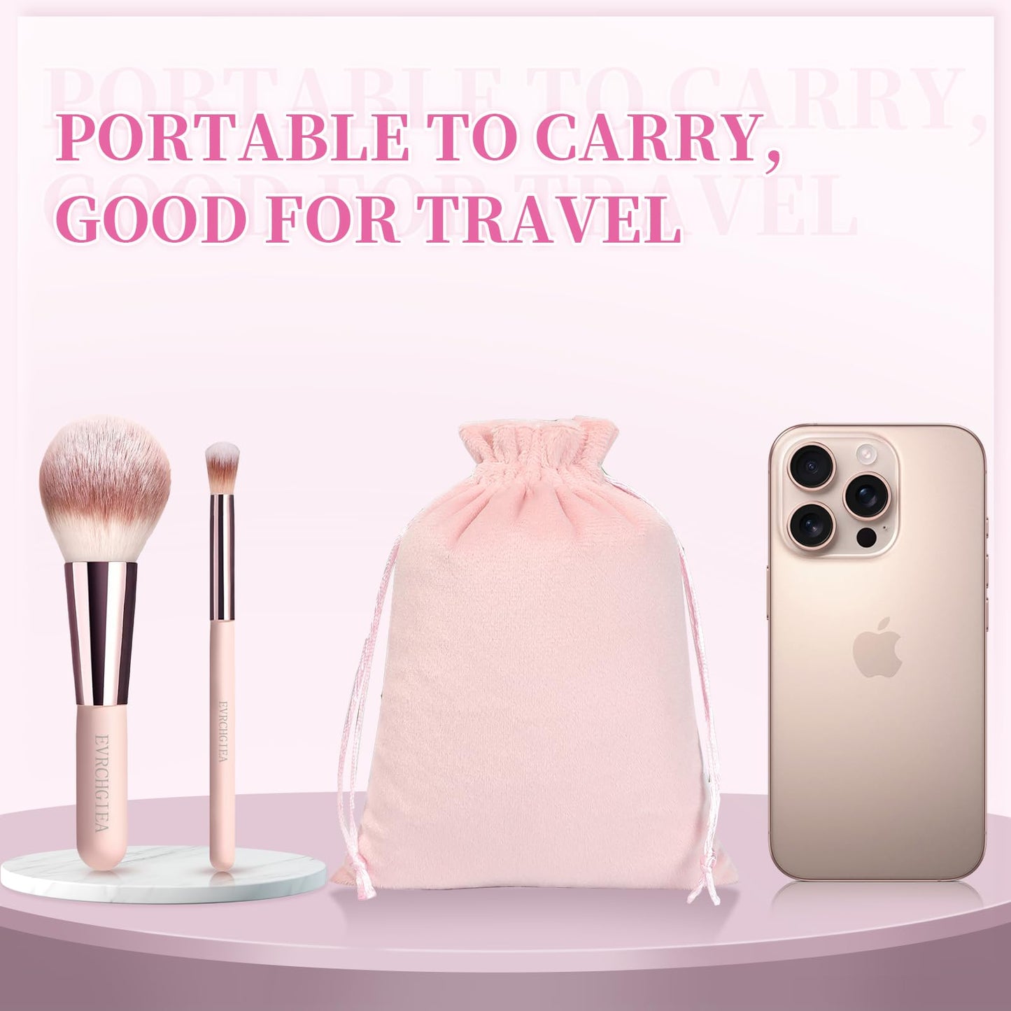 EVRCHGIEA 15pcs Travel Makeup Brushes Foundation Powder Concealers Eye Shadows Travel Mini Makeup Brush Set with 12pcs Puff, Sponge and Bag (pink)
