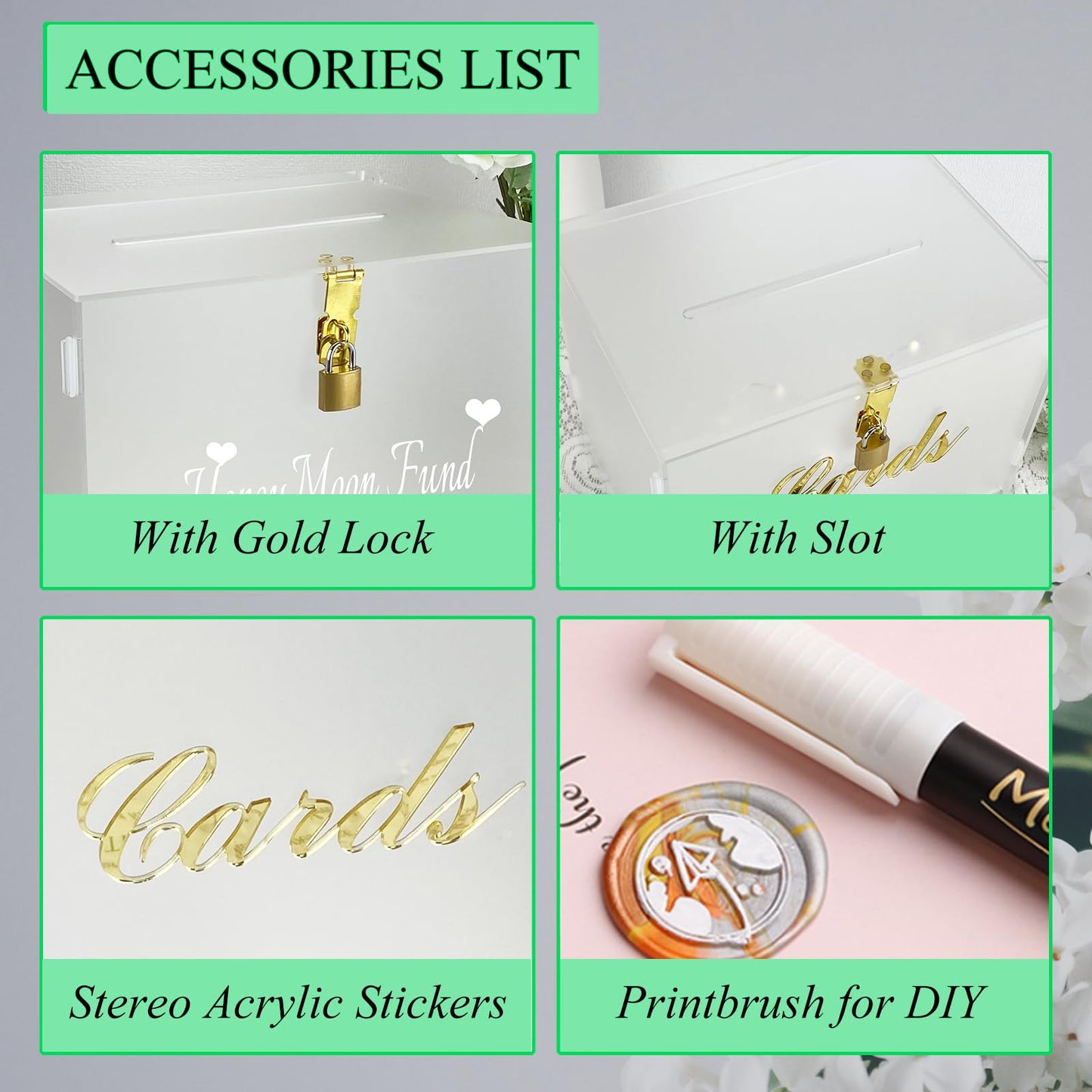 FCDECOR 11" Frosted Wedding Card Box with Lock, Acrylic Gift Card Box for Wedding Decorations for Reception, Honeymoon Fund Money Box for Bridal Shower Decorations Party Reception Anniversary