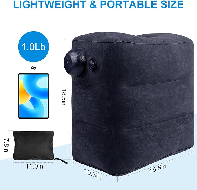 1 Pack Inflatable Travel Foot Pillow,Inflatable Leg Pillow Outdoor Stool, Adjustable 3 Layers Height Leg Rest Pillow for Airplane, Office, Home, Trains, Cars (1Pack Navy)