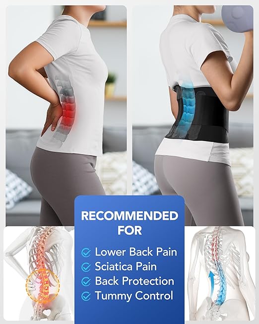 0.5mm Ultra Thin Back Brace with 3D Lumbar Pad, Seamless Yoga Fabric, Lightweight Back Brace for Lower Back Pain Women Men, Sciatica, Posture, Back Support Brace for Wearing Under Clothes