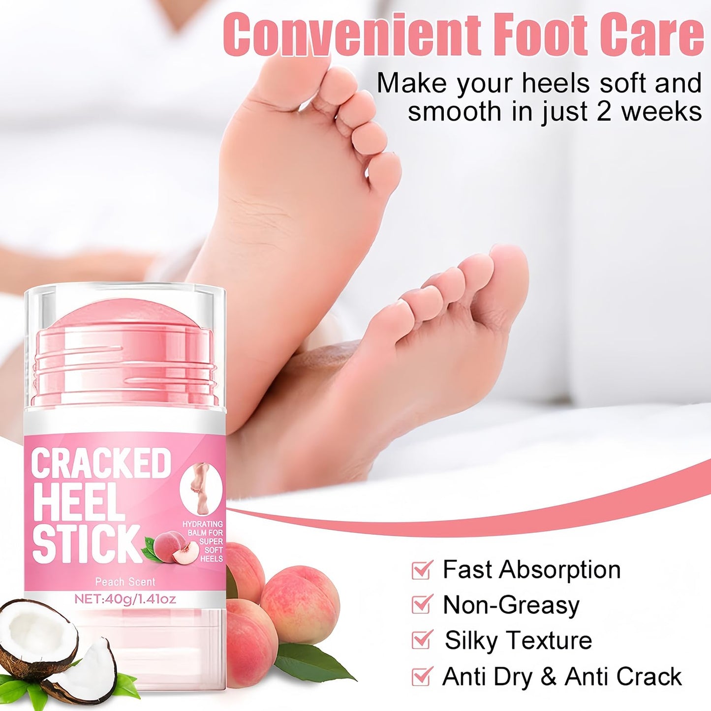 ASMAYSA 2Pcs Peach Scented Cracked Heel Stick Balm, Heel Stick For Cracked Feet, Foot Cream For Calluses and Dry Feet, Cracked Foot, Manuka Honey Hand Cream