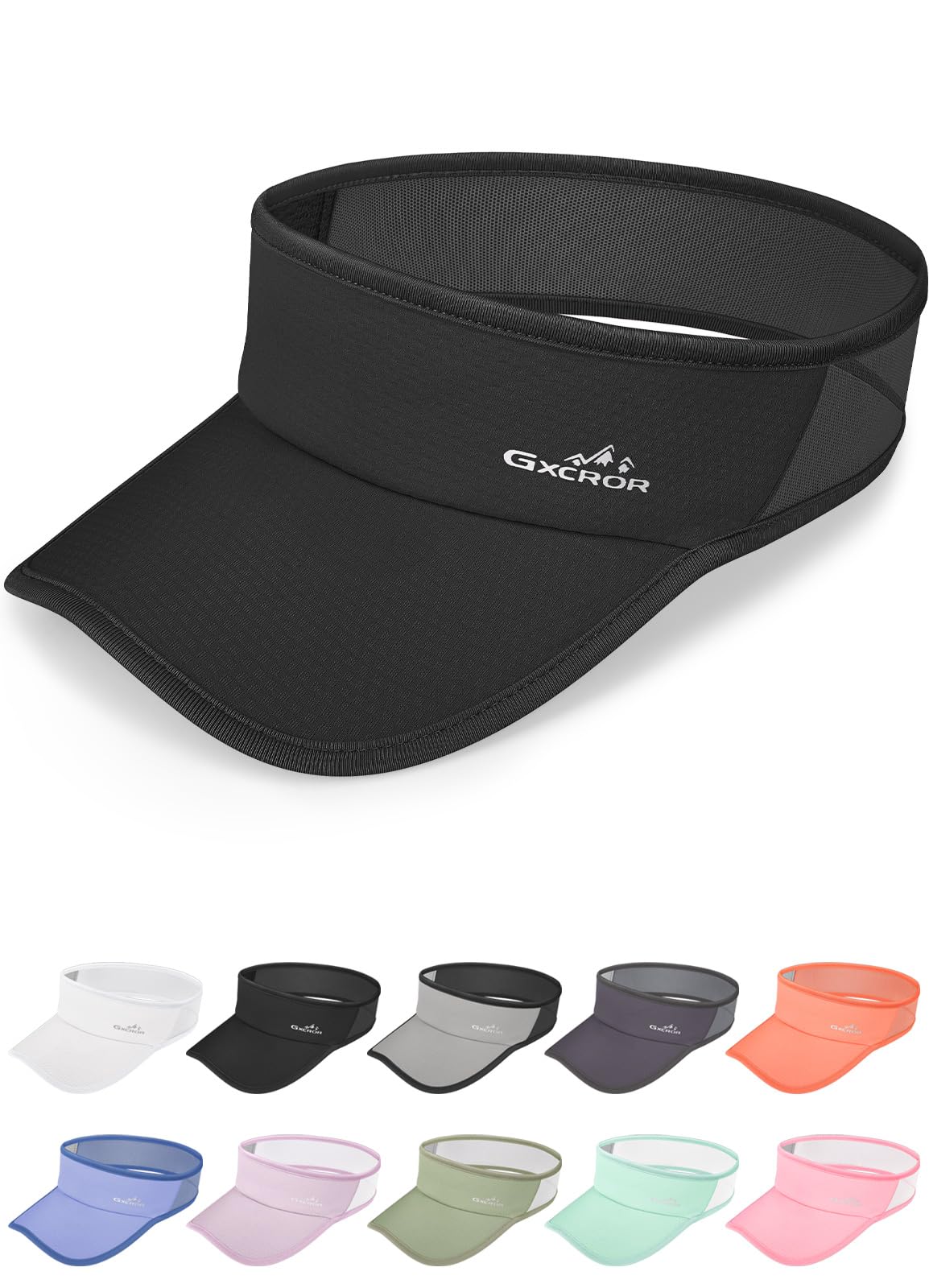 GXCROR Sports Sun Visor Hat Men Women, Lightweight Breathable Quick-Dry Visor Hat, UPF 50+ Tennis Golf Running Visor Black