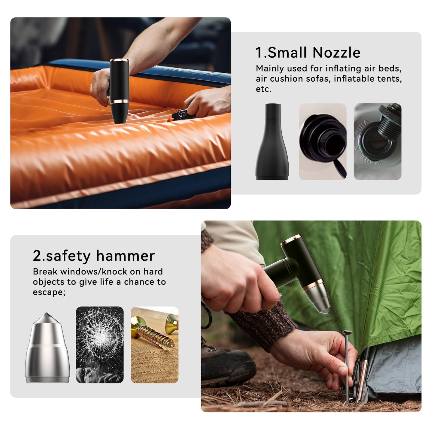 Concare Cordless Hair Dryer No Hot Air, Mini Blow Dryer, Aluminum Air Duster Keyboard Cleaner for Computer Keyboard Electronics Cleaning, Outdoor Hiking, Camping, Air Cushion Inflation (093)