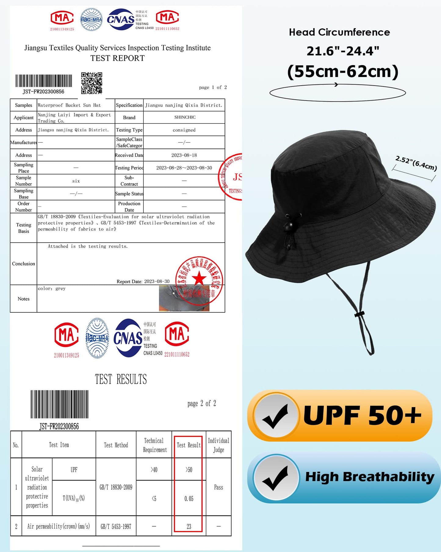 Waterproof Sun UPF 50+ Bucket Hat UV Protection Packable Brimmed Boonie for Women Men Summer Lightweight Hiking Outdoor Cap Black
