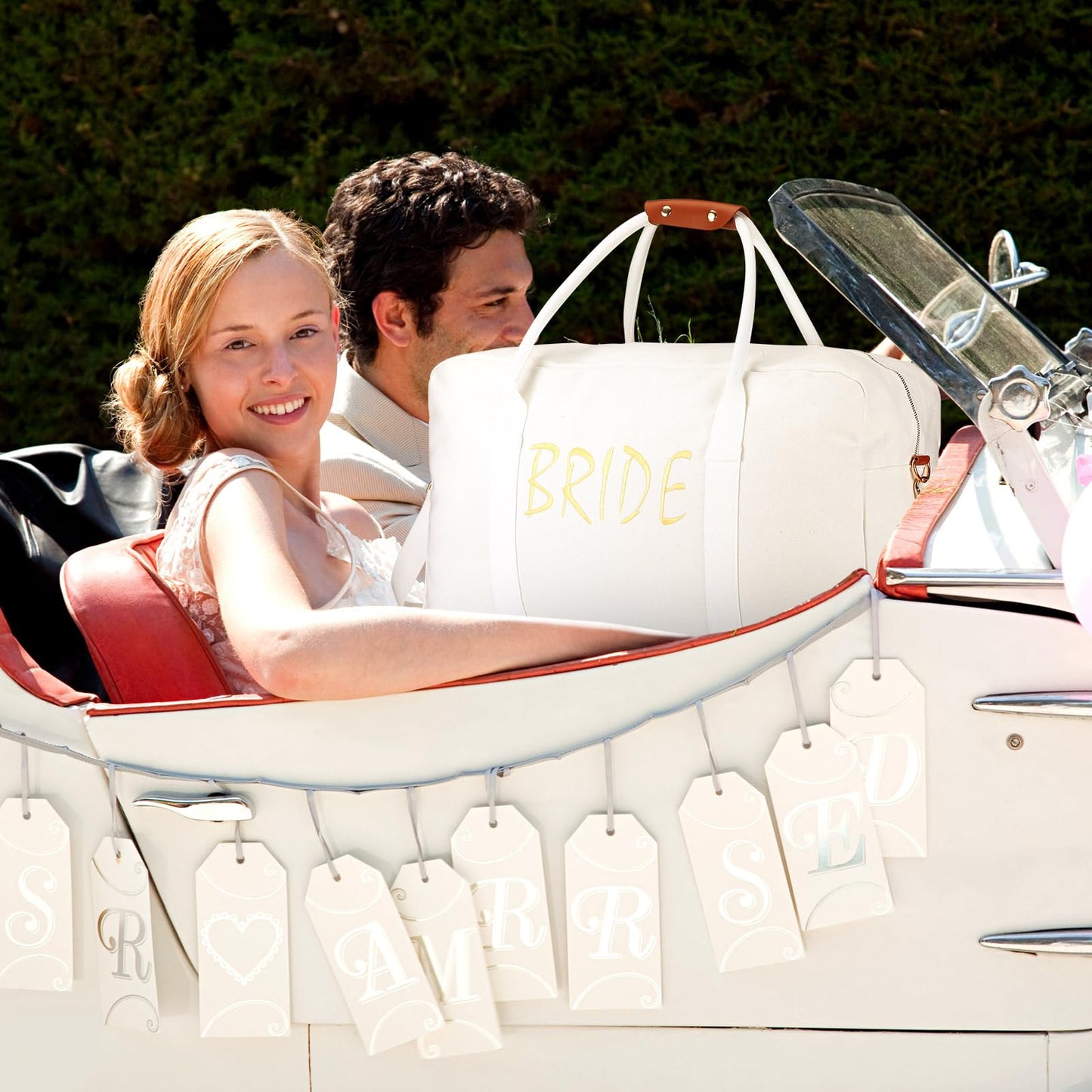 Cosblank 2 Pcs Wedding Weekender Bag for Women Bridal Shower Gifts Bride Travel with Shoe Compartment Shoulder Bride Bag with Chenille Letter Patch Makeup Gift for Wedding Engagement Honeymoon