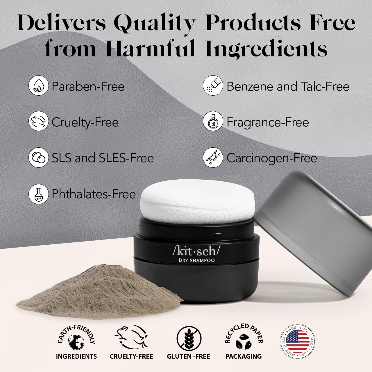 Kitsch Dry Shampoo Powder for Women & Men Dry Shampoo for Dark Hair w/Rice Protein - Unscented, Volumizing, No White Cast, Non Toxic, Non Aerosol, Organic, Paraben & Benzene Free, Travel Size - 8g