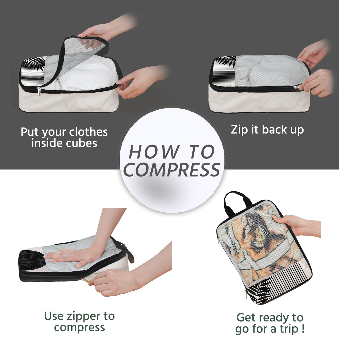 7 Pcs Compression Packing Cubes for Travel, Waterproof Suitcase Luggage Backpack Organizer with Toiletry Bag Travel Essentials for Women/Men-Black Bohemia