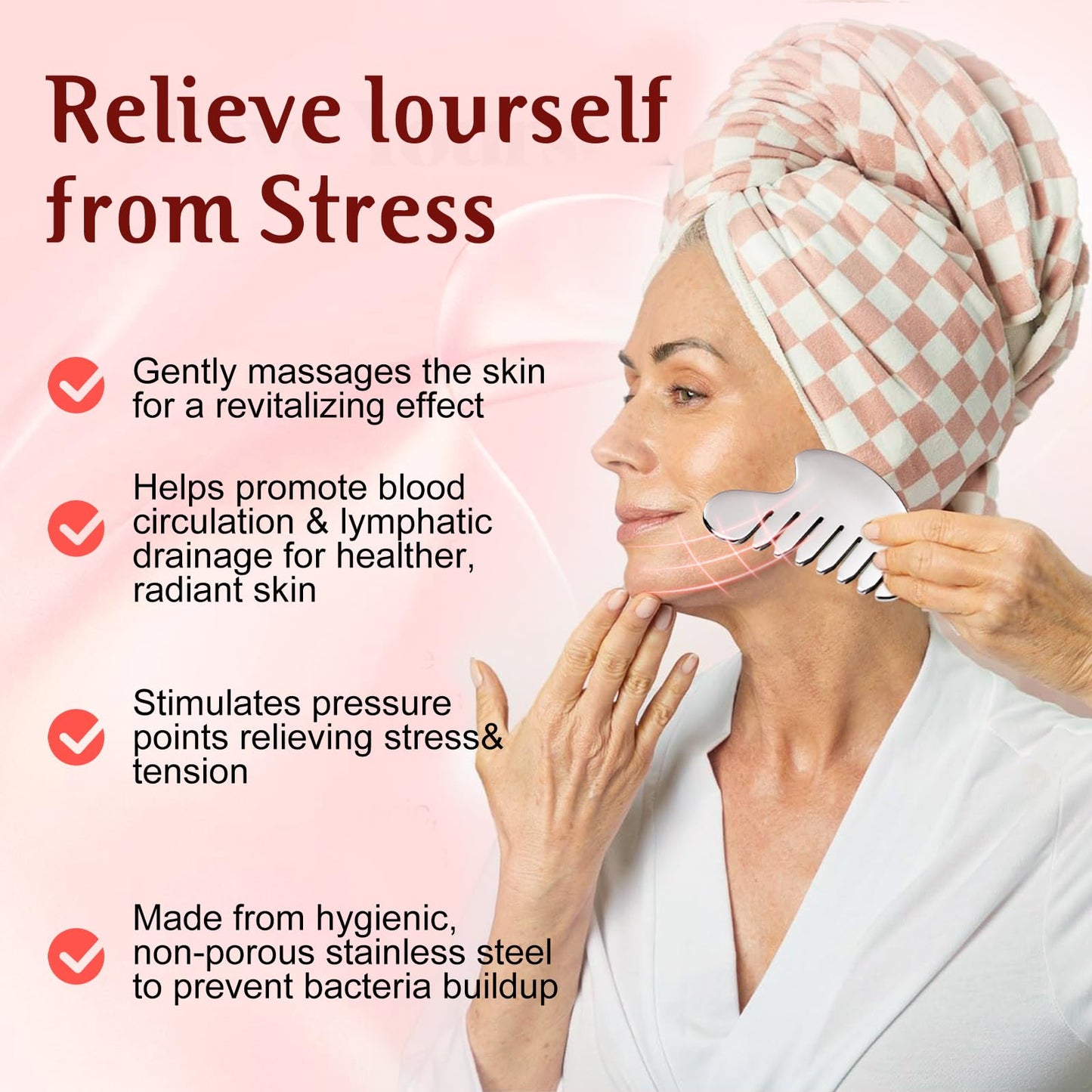 Gua Sha Facial Tool and Face Roller Set, Stainless Steel Lymphatic Drainage Massager for Face, Head, Eyes, Chin and Jaw, Lifting, Massage Scraping with Travel Pouch