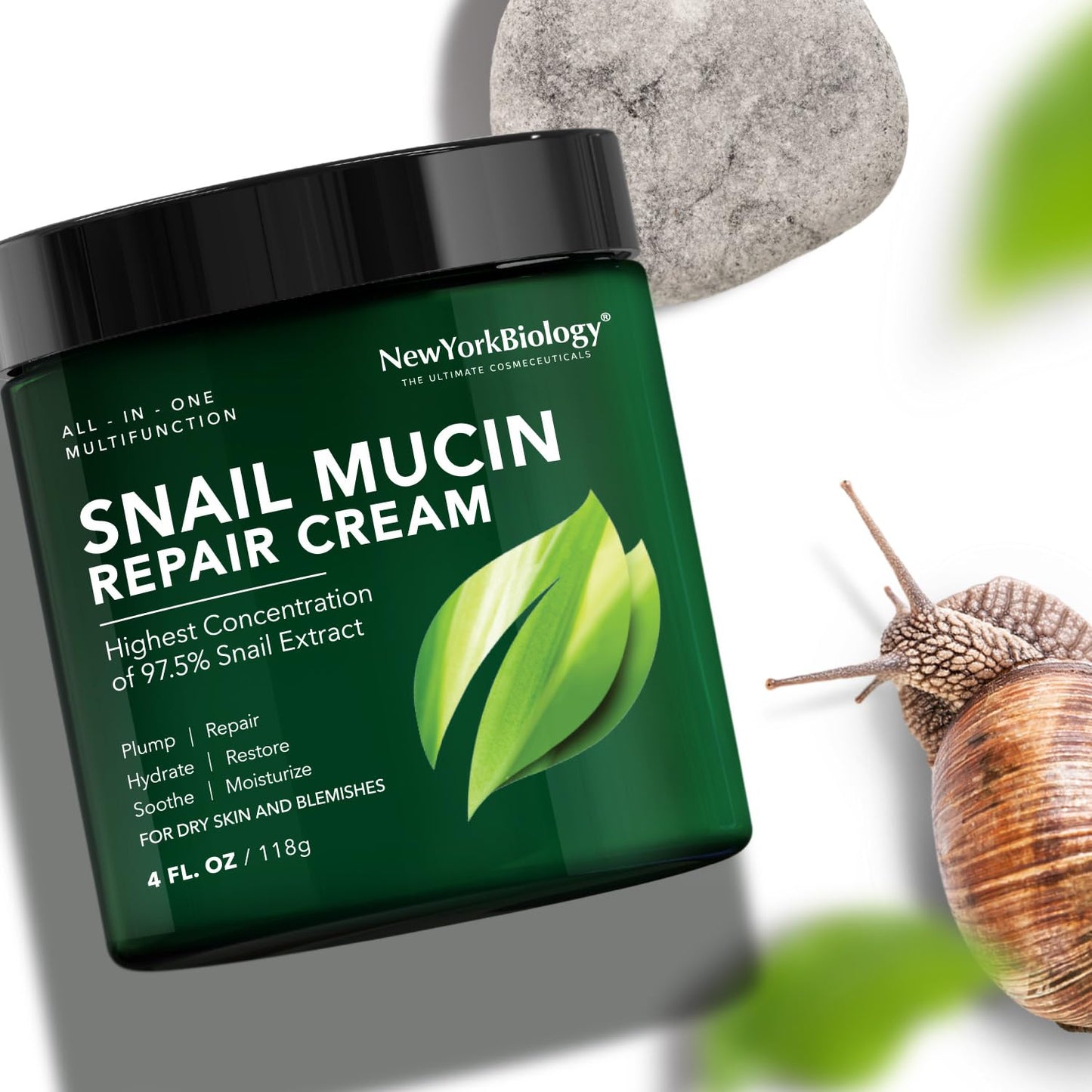 New York Biology 97.5% Korean Snail Mucin Moisturizer - Face Cream 4 Fl Oz - 100 g - Face Moisturizer for Dry Skin - Skin Care Moisturizing and Hydrating Facial Moisturizer