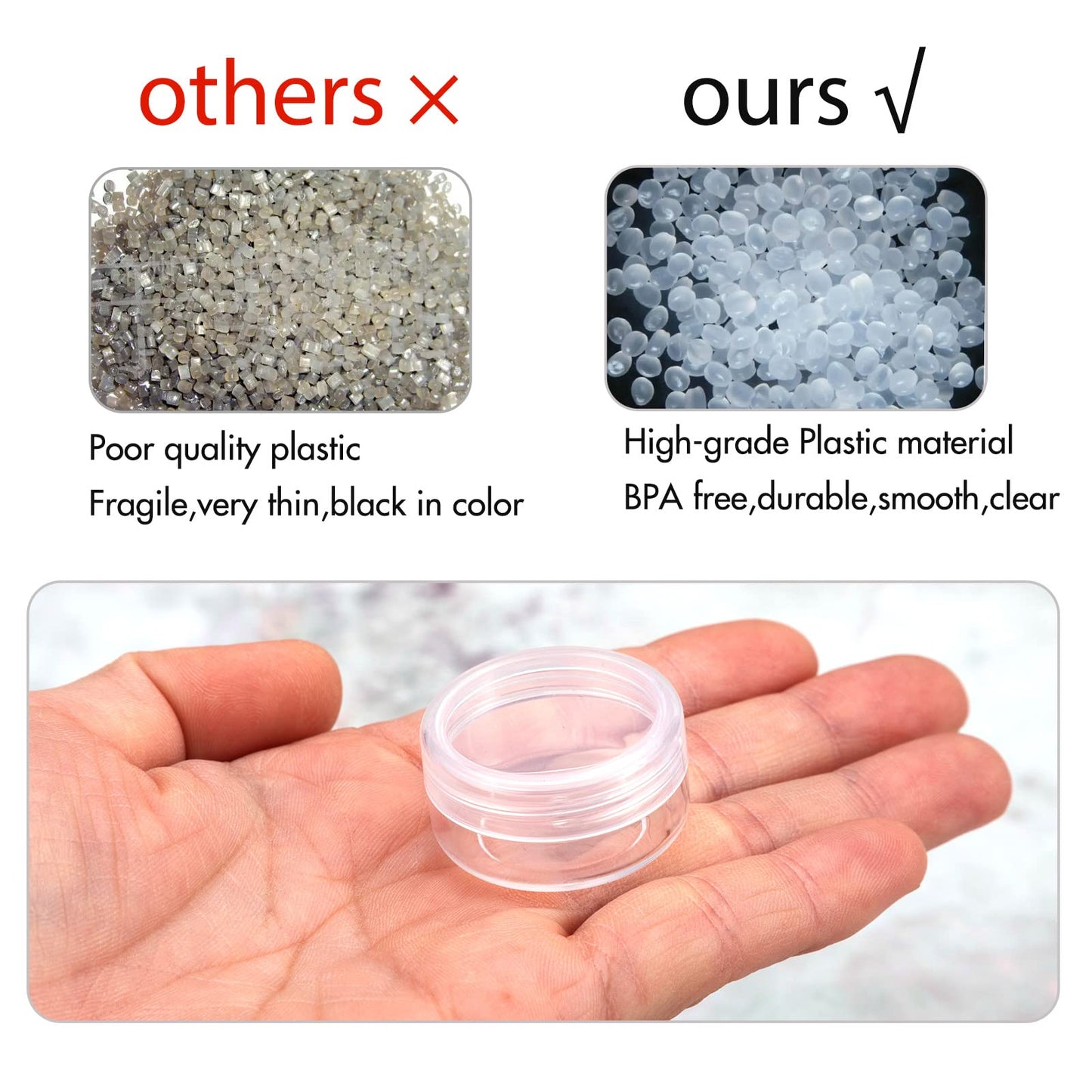 ZEJIA 3 Gram Sample Containers with Lids, 75Pack Tiny Sample Jars with Labels, Mini Plastic Cosmetic Containers for Beauty Products, Lip Balms, Lotion, Powder (Clear Lids)